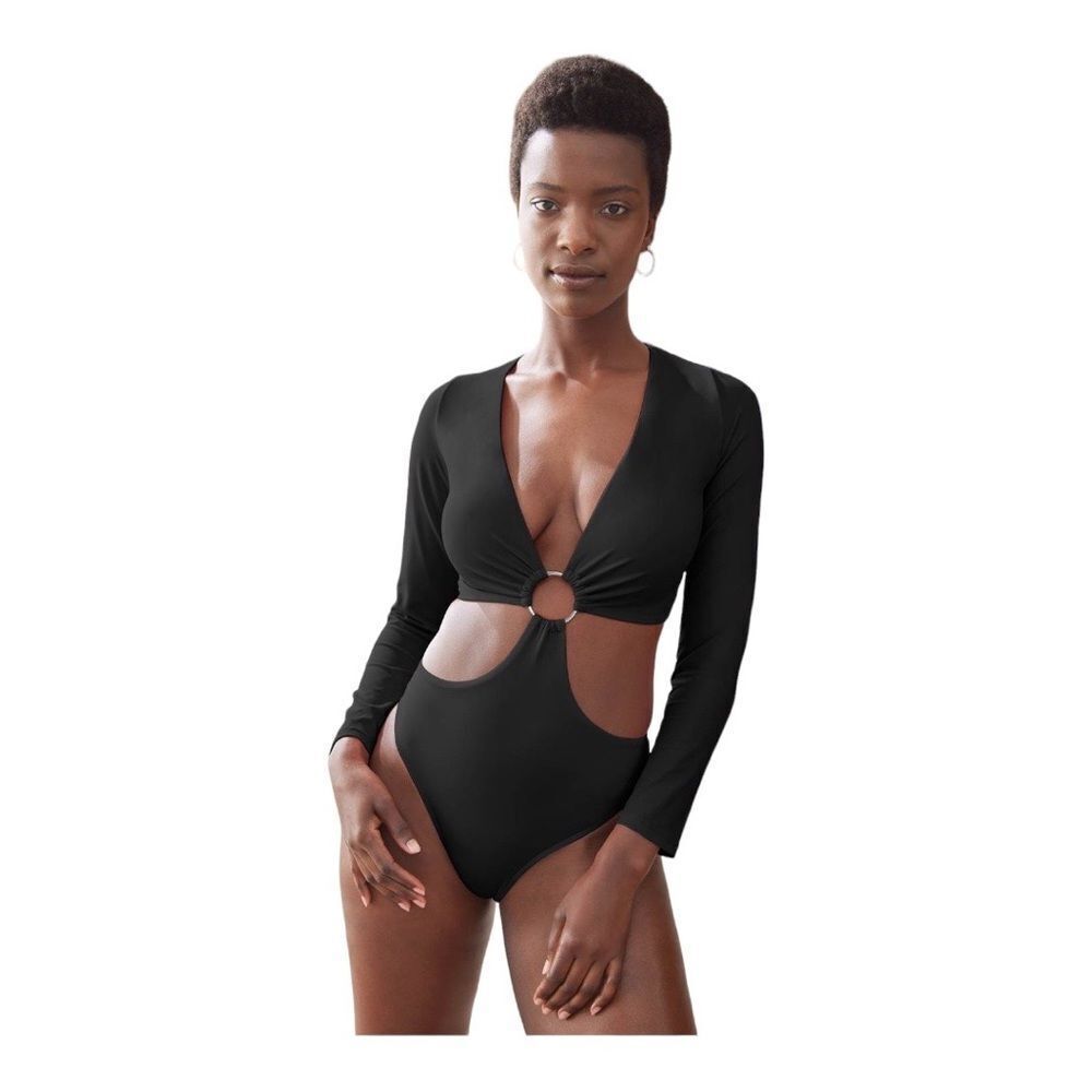 Long Sleeve Black Monokini Swimsuit Sample | 1X